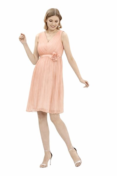 Desen Hamile Giyim V Detaylı Kısa Hamile Abiye Elbise