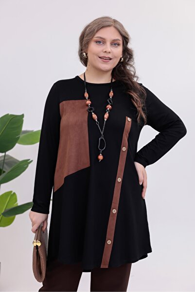 Siyezen Μπλούζα τουνίκ με λεπτομέρειες από σουέντ σε μεγάλο μέγεθος