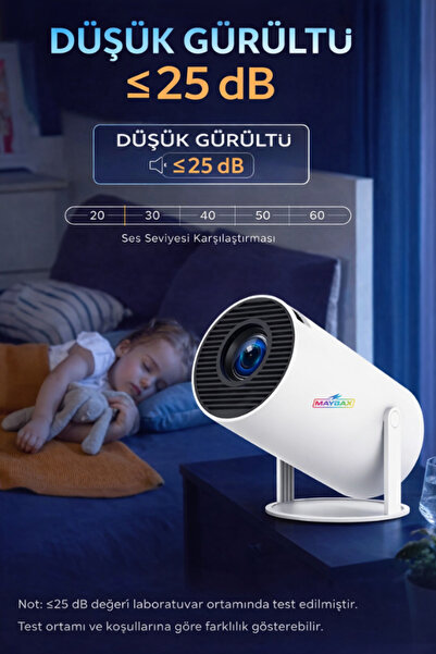 Maybax Taşınabilir Android Projeksiyon Akıllı Sinema Projektör Ultra Hd 720P BT5.0 Wİ-Fİ6 Ekran Yansıtma