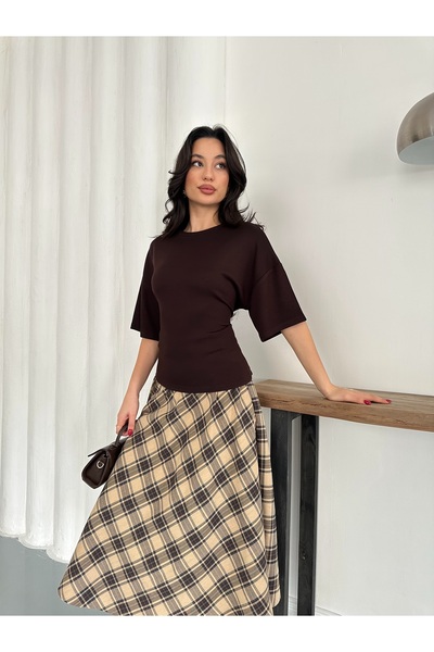 MODAMERSİ Women's Brown Blouse with Lace-Up Detail on the Back