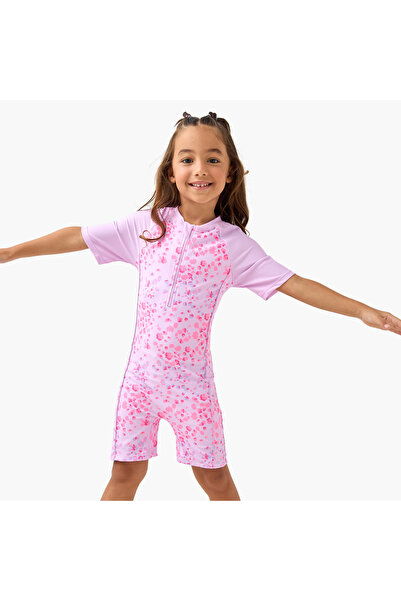 Juniors ملابس سباحة مطبوع بسحاب إغلاق