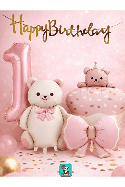 Bunloon Розов плюшен мечок Тема 1-ви рожден ден Фолио балон комплект