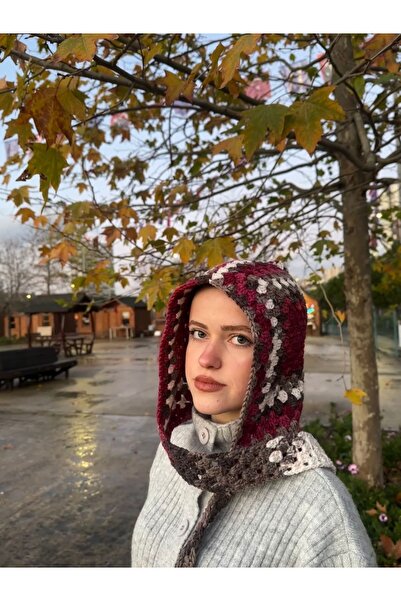 Handmade El Örgüsü Balaclava (Kapüşonlu Bere & Boyunluk) batik desen şapka