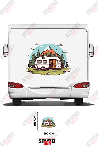 STİCKERCI BEY Camper Trailer Sticker Decal with a View of a Mountainous Forest