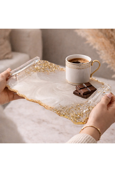 ARTEVIA HOME White Gold Stream - Küçük Tepsi - Altın (35x21cm) - Epoksi, Sunu...