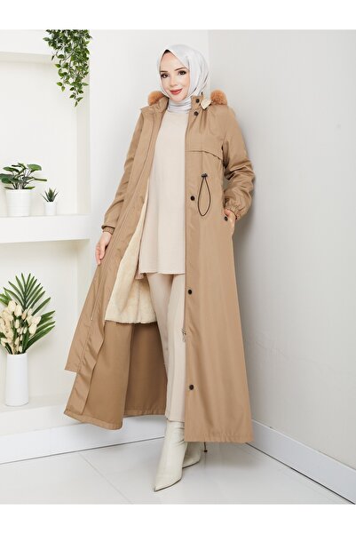 MEHDENEFE Full Length Fur Lined Elastic Waist K Hooded Coat Mde1405002