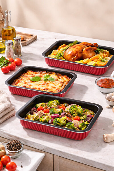 Newflon 🔥 طقم صواني فرن نيوفلون غير لاصقة – 3 أحجام (26×20 | 30×23 | 36×28 س