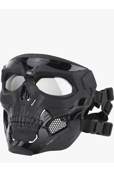 zerzembe Kafatası Taktik Maske Paintball Cs Tam Yüz Koruyucu Kask Goggles Siyah