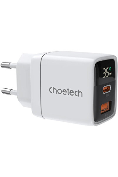 CHOETECH USB-C USB-A PD 35W cu afisaj, alb, HRT-155744
