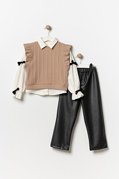 Minipodyum Set de top și pantaloni din piele pentru fete, 3 piese, pentru săr...