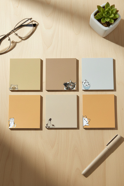 Renkli Zeka 6-Piece Cat Patterned Memo Pad Set, (10X10) 110 Gr Thick Paper No...