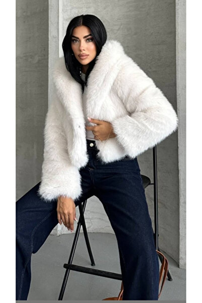 shop Kadın Beyaz Kısa Kürk Mont