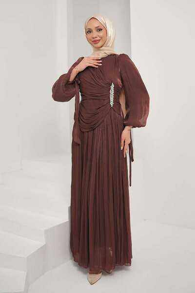 İmajButik Rochie de seară cu cu pietre aplicate mâneci, roșu claret