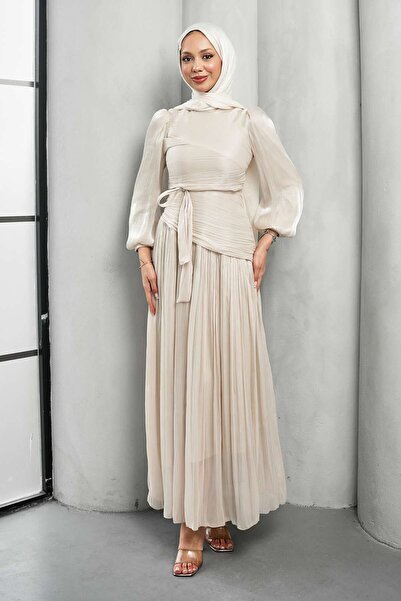 İmajButik Stone Draped Pleated Evening Dress