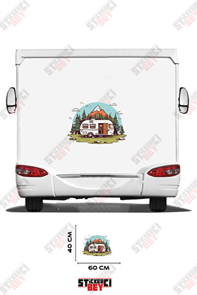 STİCKERCI BEY Camper Trailer Sticker Decal with a View of a Mountainous Forest