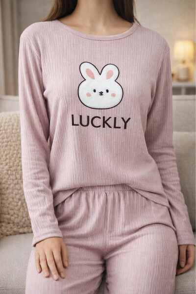RUKOD Pamuk Likra Pofuduk Tavşanlı Bisiklet Yaka Kadın Pijama Takımı | Yumuşa...