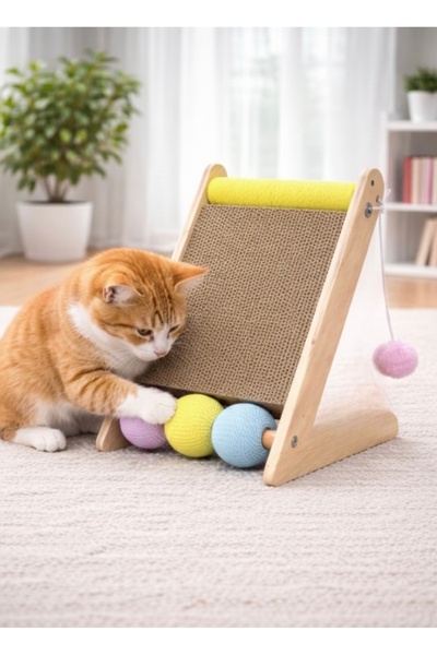 PUREZA Ahşap Gövde Kedi Tırmalama Tahtası Oyun ve Tırmalama Platformu Halat S...