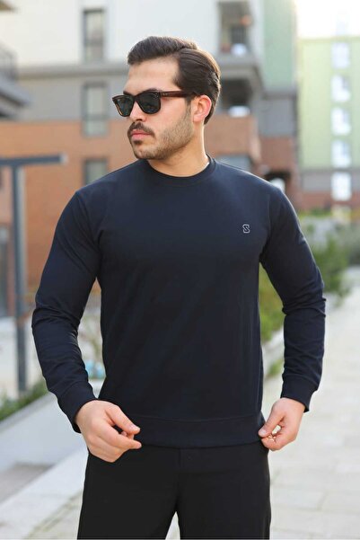 Fors Life Navy Blue Relaxed Basic Crew Neck Men's Sweatshirt