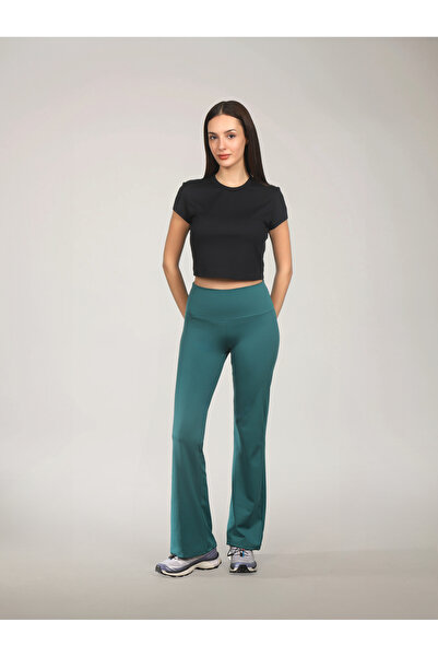 RARE SEASON Kadın Toparlayıcı Fit Yüksek Belli İspanyol Paça Yeşil Tayt