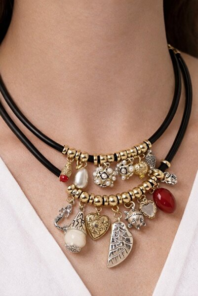 TAKIŞTIR Black Color Double Design Necklace