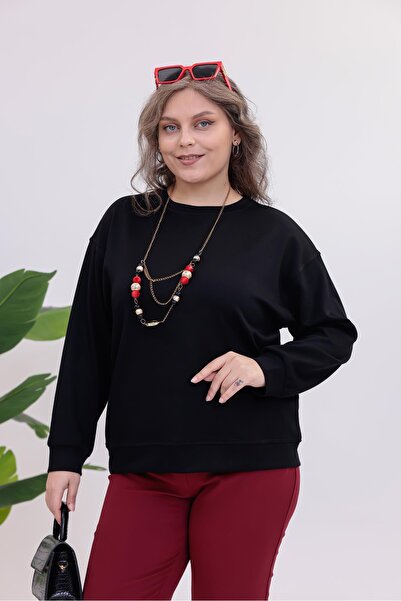 Siyezen Plus Size Crew Neck Basic Sweatshirt