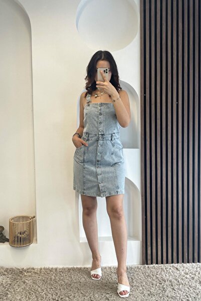 Noa&Noa فستان جينز بتفاصيل جيوب وأزرار - أزرق ثلجي BLUE ICE