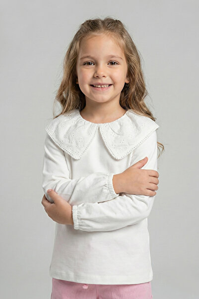 Dmb Дългоръкава блуза с бродерия на яката за момичета