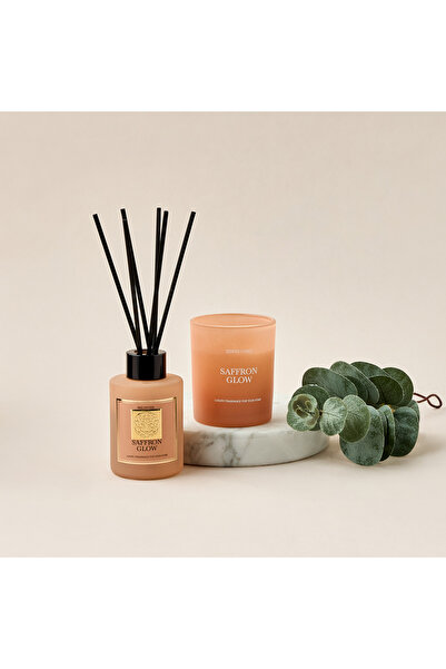 Lifestyle مجموعة ناشر عطري برائحة الزعفران المتوهج مع شمعة في برطمان