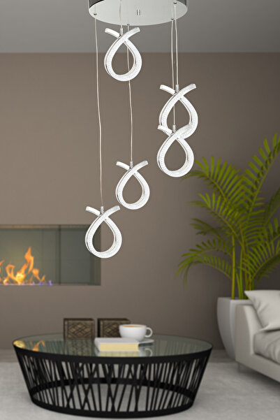 Begüsa Vena 3 Renk Ledli Salon-Oturma Odası Sarkıt 5.Li Avize Krom