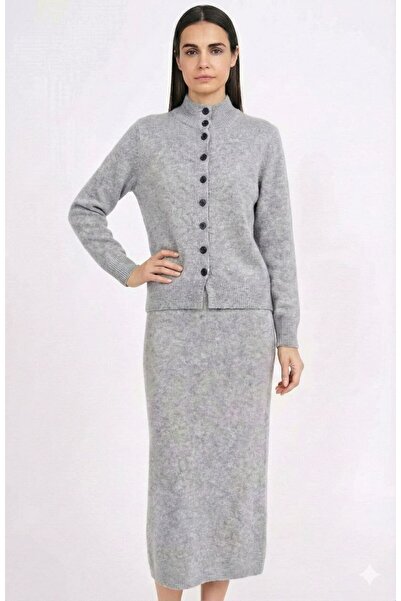 Maison La Femme Women's Knitwear Set Turtleneck Buttoned Jacket Long Skirt Bo...