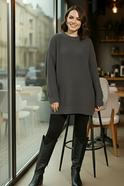 benguen Πλεκτό τούνικ με αυτοσχεδιασμό R4444 Ανθρακίτη