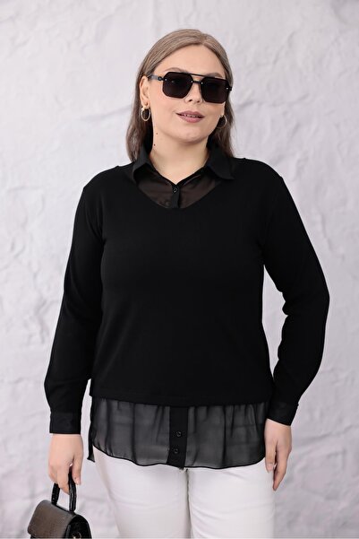 Siyezen Plus Size Shirt Collar Blouse