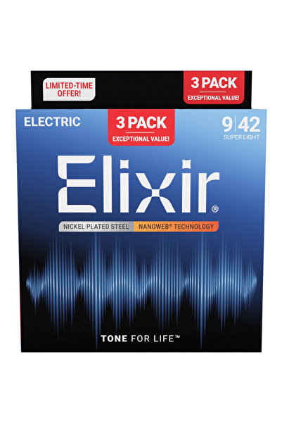 Elixir 009-042 Nanoweb Electric Guitar Strings Economical 3-Pack (16566)