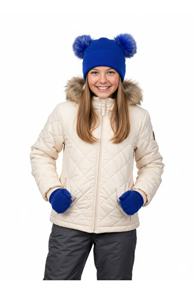 Oppland Beretă de iarnă pentru fetiță, cu pompon dublu, din bumbac, model dră...