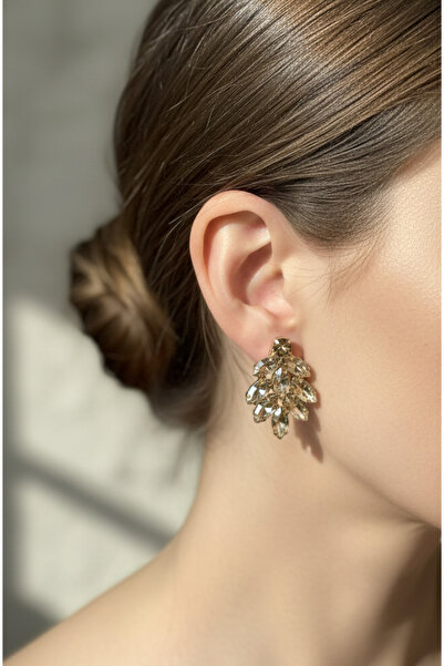 Happyline Kadın Kristal Taşlı Küpe, Sallantılı Küpe, Abiye Küpe, Kına Küpe, A...