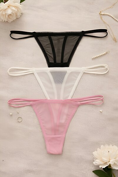 Maly Love Women's 3 Pack Black White Pink Thong