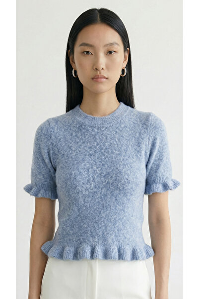 Narferita Riley Bisiklet Yaka Volanlı Kısa Kol Triko