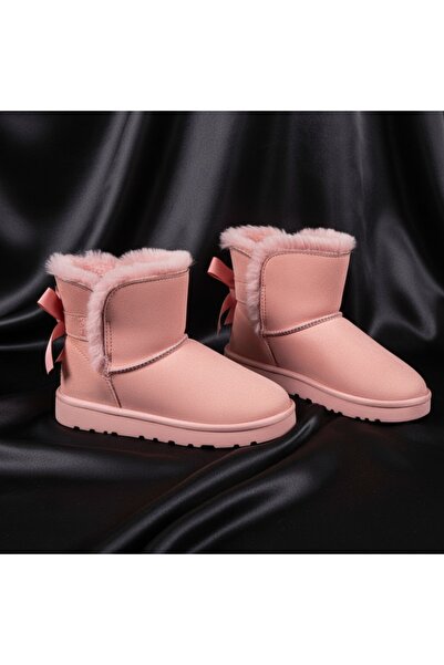 Modlet.ro Women's pink short suede boots with bow MOD07105