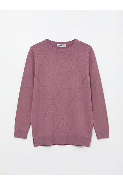 LC Waikiki Pink Crew Neck Diamond Patterned Women's Knit Sweater