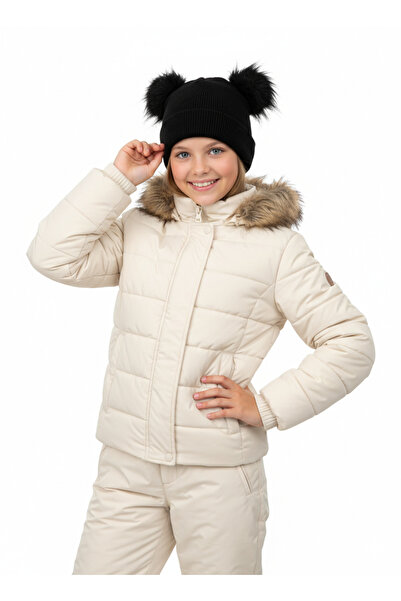 Oppland Beretă de iarnă pentru fetiță, cu pompon dublu, din bumbac, model dră...