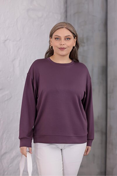 Siyezen Plus Size Crew Neck Basic Sweatshirt