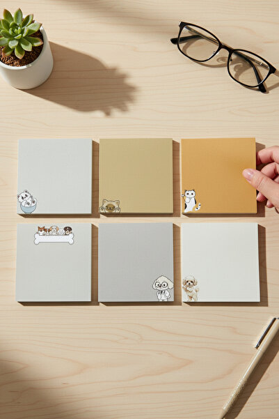 Renkli Zeka 6-Piece Cat and Dog Patterned Memo Pad Set, (10X10) 110 Gr Thick ...