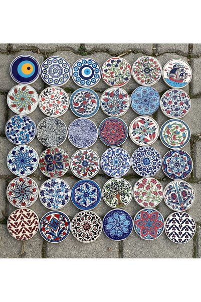 Eren Çini Seramiği 3-Piece Handmade Tile Patterned Ceramic Coasters – Heat Resistant Decorative Coaster