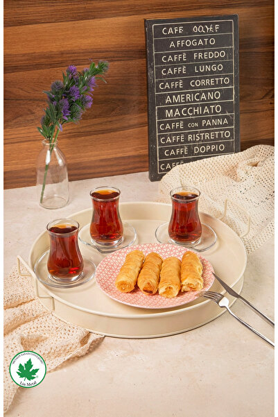 LİNMETAL Pilea 37cm TEL Kulplu Servis Tepsi BASKISIZ Krem