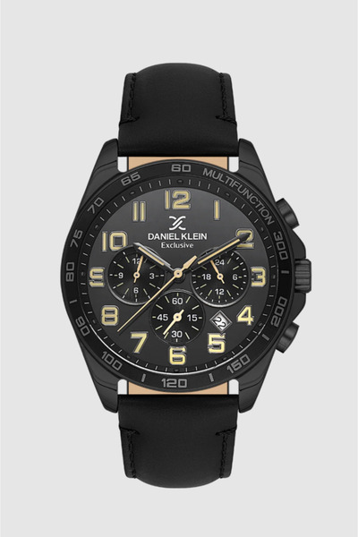 Daniel Klein ساعة يد رجالية DK.1.13843-4 بحزام جلدي حصري ووظائف متعددة بلون ذ...