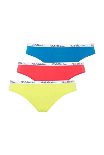 U.S. Polo Assn. Slip brazilian din 3 piese pentru femei Coral - Verde Neon - ...