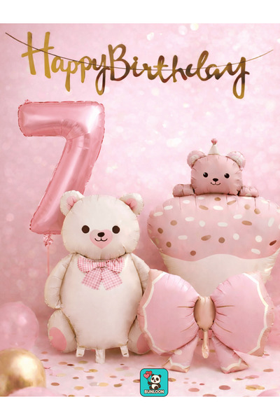 Bunloon Розов плюшен мечок Тема 7-ми рожден ден Фолио балон комплект