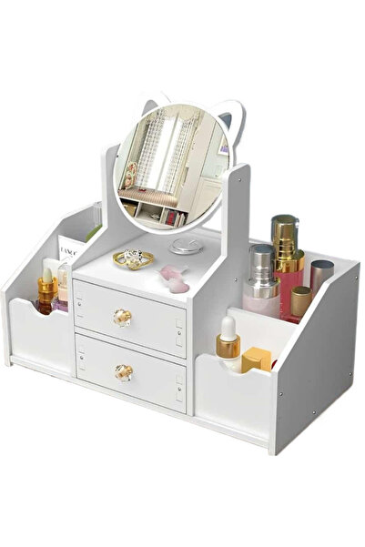 TodayShop Cat Mirror Cosmetic Organizer - 4 Compartments, 2 Drawers, Makeup a...