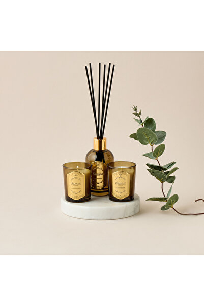 Scent.d London طقم هدايا شموع من خشب الماهوجني الحريري مع قصبة ومرطبان