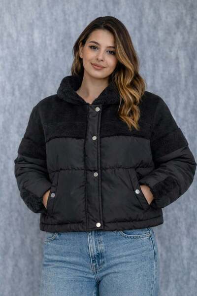 ModaPlaza Women's Shoulder Shearling Puffer Coat 60577